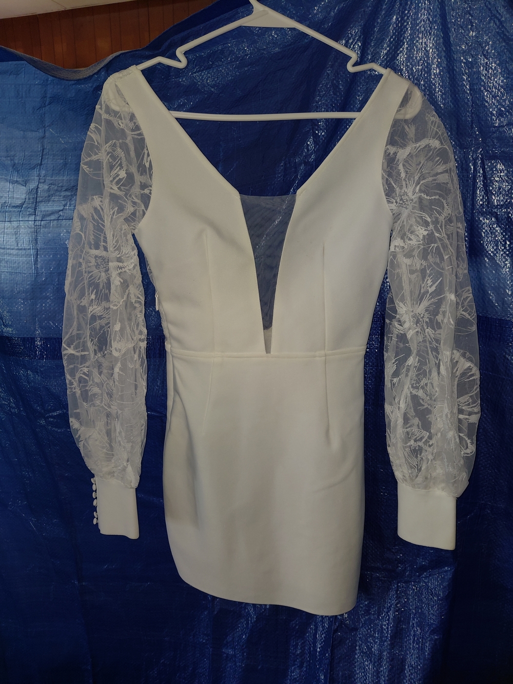SHEIN White Mini Dress with Sheer Floral Long Sleeves